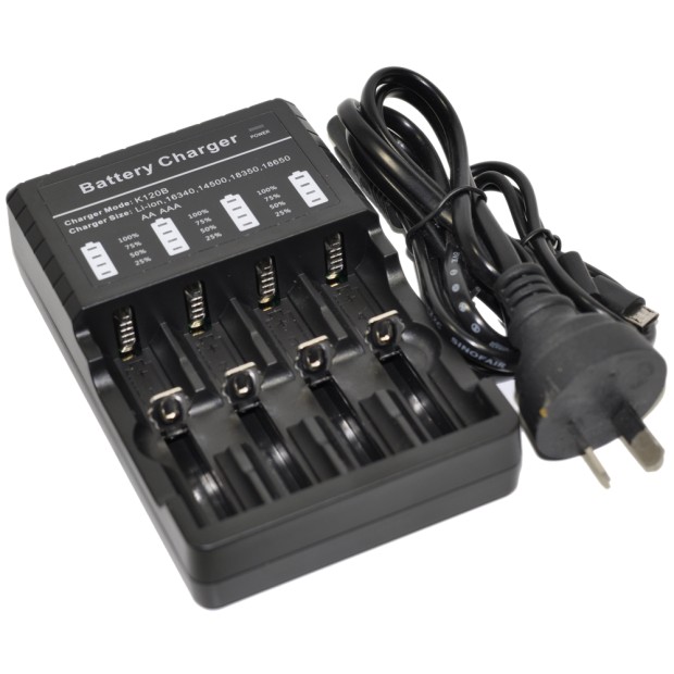 2x 16340 Battery+Charger Top Button Li-ion Rechargeable 3.7V